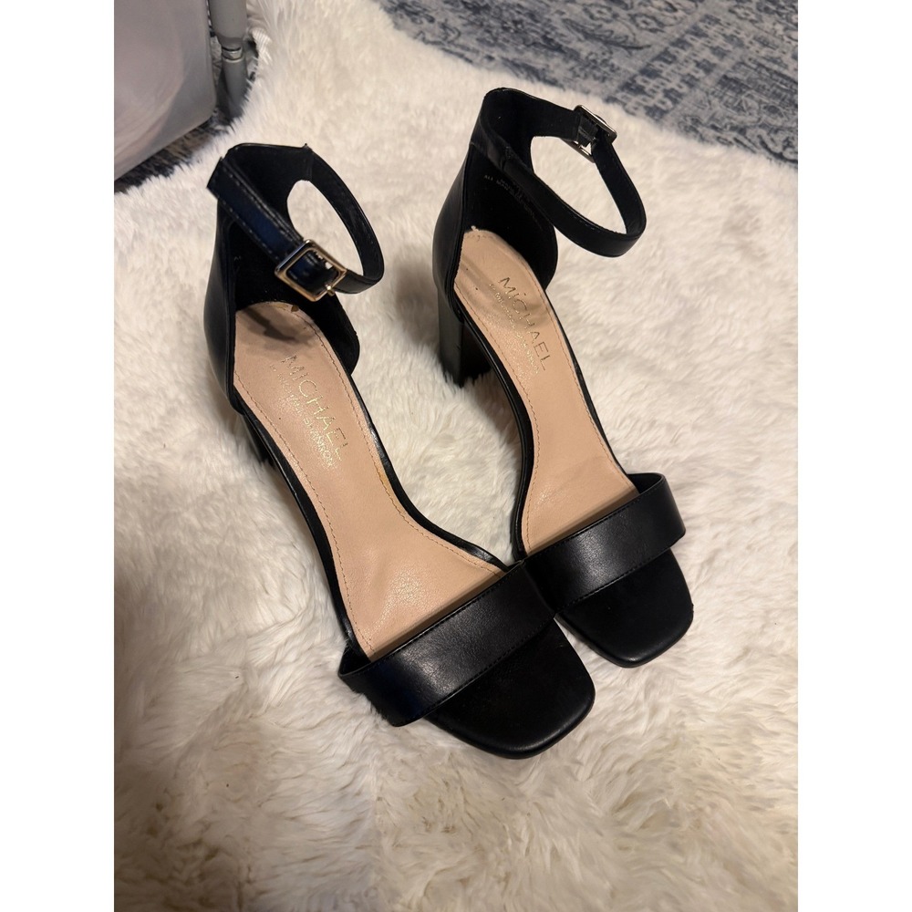 Michael Shannon Stella Black Ankle Strap Block Heel Sandals Womens 7.5 104907‎